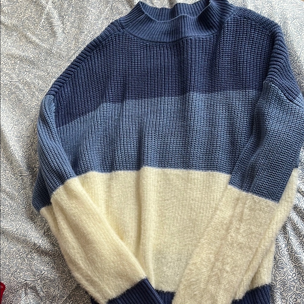 Cozy Blue and Cream Knit Sweater